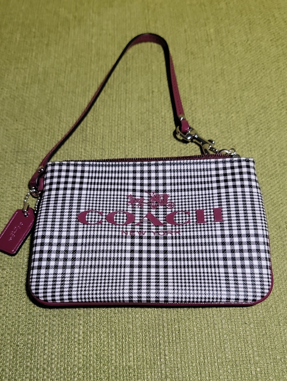 Coach Pink Plaid Wristlet Pouch